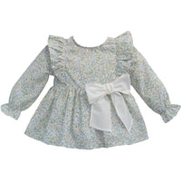 floral organic cotton baby girl blouse with ivory bow, made in portugal