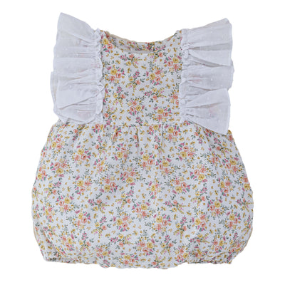 floral baby romper with plumeti frill shoulders