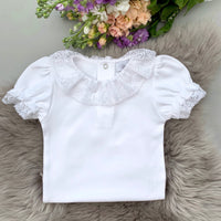 lace collar bodysuit in white with short sleeves. made in portugal